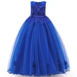 Robe de bal princesse à fleurs pour filles tulle bleu royal occasion spéciale fêtes anniversaires demoiselle d&rsquo;honneur robe élégante