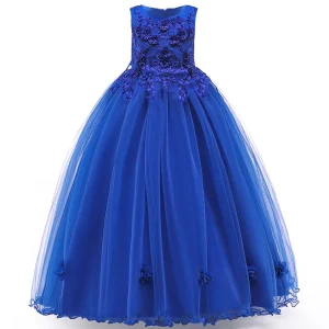 Robe de bal princesse à fleurs pour filles tulle bleu royal occasion spéciale fêtes anniversaires demoiselle d&rsquo;honneur robe élégante