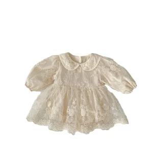 Robe en maille brodée pour bébé fille style romantique vintage floral cérémonie anniversaire photos familiales naissance cadeau unique