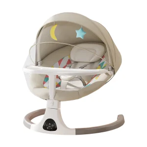 Transat électrique bébé avec moustiquaire chaise à bascule intelligente panier de couchage bébé 01 an design moderne beige et motifs colorés