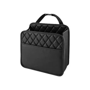 Organisateur de siège de voiture multifonctionnel en cuir synthétique sac de rangement avec poignée et poche avant noir élégant et moderne Organisateur de siège de voiture multifonctionnel en cuir synthétique sac de rangement avec poignée et poche avant noir élégant et moderne