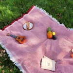 Tapis de piquenique en coton doux portable à carreaux rouge idéal pour sorties en famille piquenique camping couverture extérieure