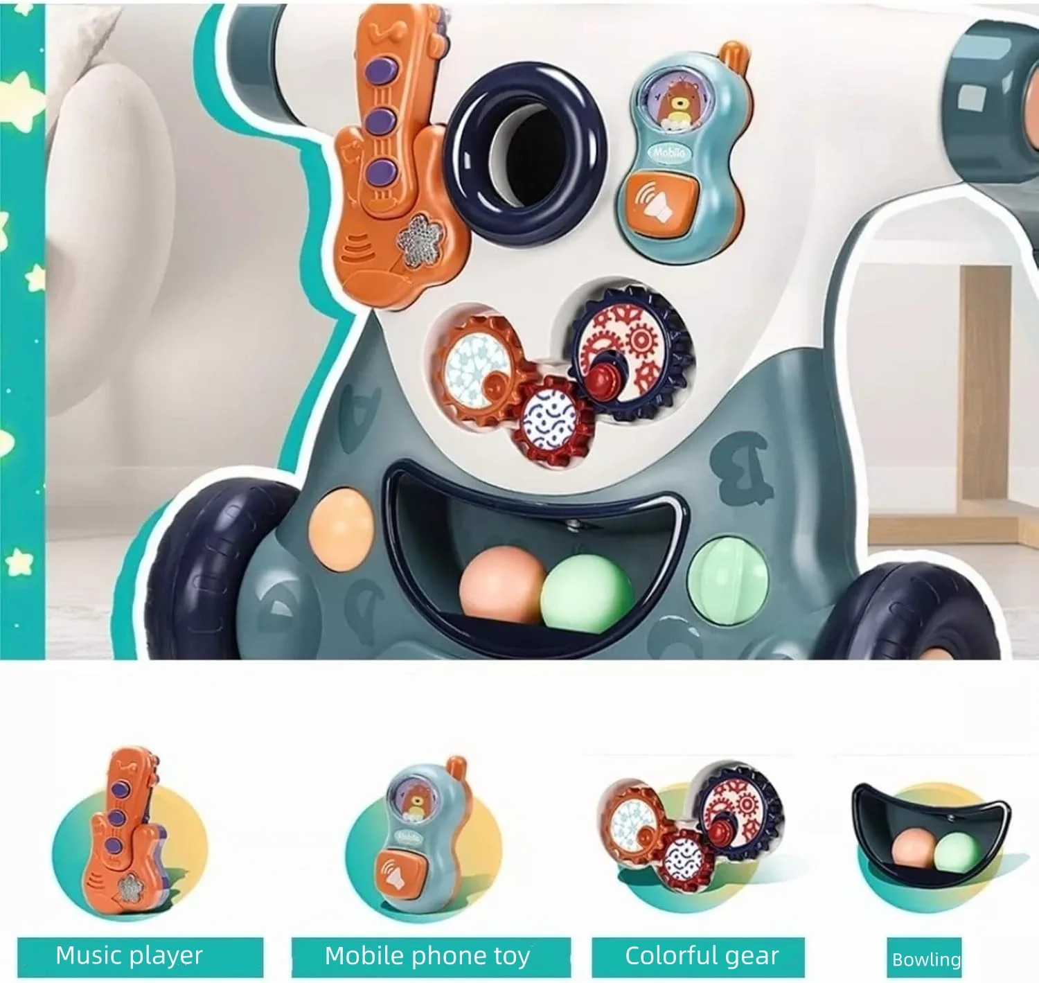 trotteur éducatif 3 en 1 pour bébé de 6 à 18 mois, avec jouets d'activité de divertissement, poussette réglable trotteur éducatif 3 en 1 pour bébé de 6 à 18 mois, avec jouets d'activité de divertissement, poussette réglable