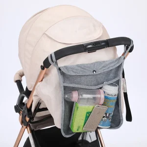 Sac de Rangement pour Poussette de Bébé, Grands Sacs Portables, Parapluie, Poche Porte-Gobelet, Accessoire Utile Universel – gray