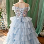 Robe princesse longue tulle fleurs brodées filles cérémonie anniversaire carnaval spectacle style exquis floral bleu