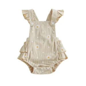 Robe barboteuse bébé fille automne coton doux motifs marguerites et points style romantique combinaison ajustée Usage quotidien et sorties