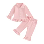 Ensemble pyjama fille bébé manches longues volants rose pastel confort nuit détente printemps automne vêtements enfants