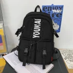 Sac à dos école Youmai nylon style préppy noir blanc poches multiples durable pratique