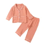 Pyjama set doux Noel famille contrasté manches longues col rond gaufré elastique pantalon vêtements nuit tenues舒适
