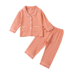 Pyjama set doux Noel famille contrasté manches longues col rond gaufré elastique pantalon vêtements nuit tenues舒适