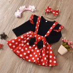 Tenue d&rsquo;été pour enfants de 1 à 5 ans, ensemble de vêtements pour bébés filles, Costume d&rsquo;anniversaire pour enfants, hauts à pois, jupe, robe Cosplay Minnie avec bandeau
