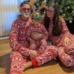 Pyjamas de Noël famille mère père enfants vêtements assortis mignon ample imprimé d&rsquo;élan Coton Polyester qualité durable