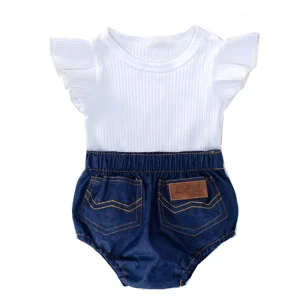 Vêtements d&rsquo;été bébé fille body coton volants denim confort style moderne élégant 2024