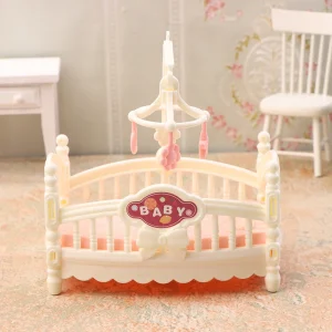 Maison de poupée Miniature 1:12, Mini berceau de lit pour bébé, meubles de chambre d&rsquo;enfant, accessoires de décoration, modèle de jouets pour enfants, cadeau – White