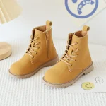 Bottes en cuir synthétique pour enfants style urbain jaune vif fermeture éclair latérale confort et sécurité idéales pour quotidien