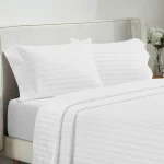 Battilo – ensemble draps de lit luxueux drap plat avec taies d&rsquo;oreiller rayures ton sur ton blanc lit double 3 pièces literie bébé