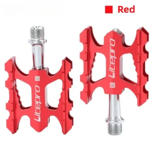 Pédales de vélo pliantes Litepro K3 aluminium anodisé rouge grip texture BMX VTT route urban performance cyclisme durable résistance corrosion Pédales de vélo pliantes Litepro K3 aluminium anodisé rouge grip texture BMX VTT route urban performance cyclisme durable résistance corrosion