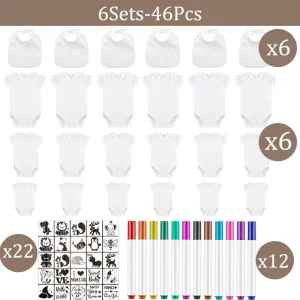 Ensemble de bavoirs et bodies blancs personnalisables pour bébé 6 sets avec marqueurs tissu fournitures fête prénatale cadeau naissance 03 ans