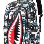 Sac à dos enfants école primaire design requin imprimé grande capacité matériau résistant à l&rsquo;eau confortable pour usage quotidien