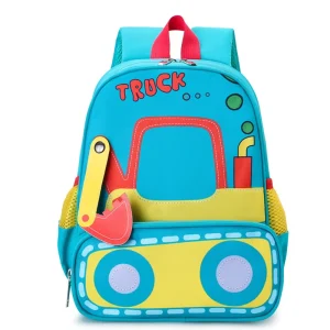 Sac à dos école enfant camion design ludique polyester bleu vif compartiments multiples bretelles réglables transport scolaire