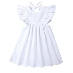 Robe d&rsquo;été en lin et coton pour bébé fille volants élégants fête d&rsquo;anniversaire blanc 06 ans confortable princesse cérémonie