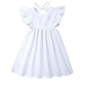Robe d&rsquo;été en lin et coton pour bébé fille volants élégants fête d&rsquo;anniversaire blanc 06 ans confortable princesse cérémonie