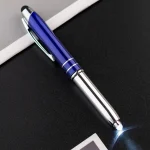 Stylo multifonctionnel métal 3 en 1 stylo à bille stylet tactile lampe LED portable design moderne couleur bleu