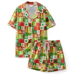Pyjama de Noël pour la famille manches courtes ensemble chemise et short style festif coloré confortable pour adultes et enfants