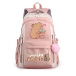 Sac à dos école filles mignon capybara bubble tea imprimé rose compartiments multiples portable sac à dos trendy durable