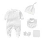 Ensemble bébé 100% coton bio pyjama manches longues bib bonnet mitaines serviette nouveauné 03 mois unisexe garçon fille doux confort