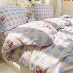 Ensemble housse de couette Miss Deer 3 pièces violet nœud papillon imprimé tissu polyester bébé lit 15m18m