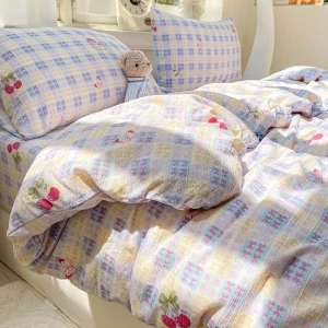 Ensemble housse de couette Miss Deer 3 pièces violet nœud papillon imprimé tissu polyester bébé lit 15m18m