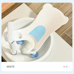 Siège de bain bébé en PP et silicone blanc avec bleu pour nouveauné confort et sécurité design moderne et ludique