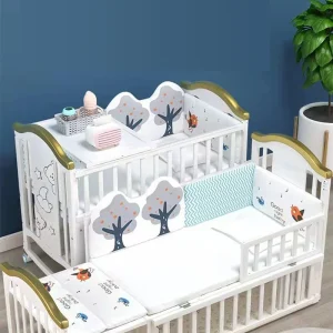 Lit bébé convertible en bois multifonctionnel nouveauné enfant sécurité design moderne motifs animaux accessoires inclus