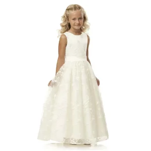Robe de mariée longue en mousseline de soie et dentelle pour fille tenue de princesse motif floral style bohème pour fête d&rsquo;anniversaire pour enfants de 2 à 14 ans été  Ivory Sleeveless