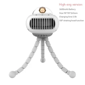 Mini climatiseur Flexible 3600mAh, ventilateur de refroidissement pour poussette rechargeable 130 °   Vent portatif à 4 vitesses à rotation automatique pour l&rsquo;extérieur silencieux – NEW WHITE
