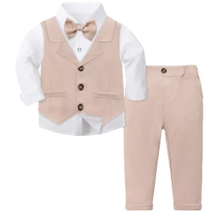 Costume bébé garçon cérémonie mariage baptême Smoking velours coton blanc beige élégance occasion spéciale