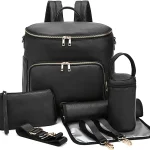 Sac à couches sac à dos sac à dos en cuir pour femmes sac à dos de voyage sac bébé grand avec sangles Troller capacité pour vêtements mouillés – Black-b