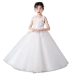 Robe demoiselle honneur été mariage blanc tulle longueur sol fleurs appliques occasion spéciale fille