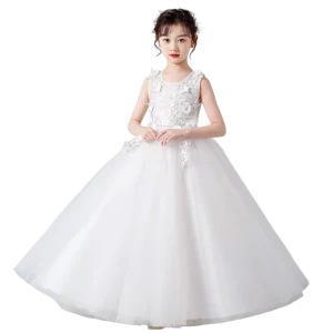Robe demoiselle honneur été mariage blanc tulle longueur sol fleurs appliques occasion spéciale fille Robe demoiselle honneur été mariage blanc tulle longueur sol fleurs appliques occasion spéciale fille
