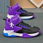 Chaussures de basketball enfants style montant protection cheville baskets sport garçons décontractées antidérapantes black purple