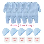 Ensemble vêtements bébé 5 pièces bodysuit bonnet combinaison vêtements de nuit 100% coton set Size bleu clair naissance 012 mois