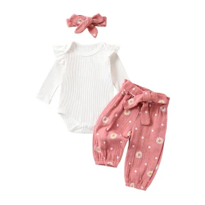 Ensemble vêtements bébé fille 024 mois body longue manche jupe fleurie headband rose tenue fille bébé fille naissance naissance fille style floral décontracté doux confort