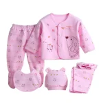 Ensemble bébé nouveauné 4 pièces coton doux motifs animaux bavoir bonnet 03M unisexe