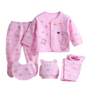 Ensemble bébé nouveauné 4 pièces coton doux motifs animaux bavoir bonnet 03M unisexe