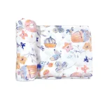 Serviette de bain en mousseline de coton et bambou pour nouveau-né, couverture de poussette ronde pour bébé, couverture d&rsquo;allaitement – C