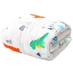 Serviette de bain en mousseline pour bébé peignoir en coton couverture en gaze motifs dinosaures doux et confortable pour nouveauné