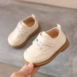 Chaussures bébé garçon printemps automne premiers marcheurs en cuir PU beige Velcro semelle caoutchouc