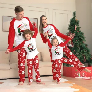 Vêtements de nuit de Noël assortis pour la famille Père Noël bloqué Hauts et bas imprimés Polyester Confort Usage nocturne Design festif 46 ans Unisexe