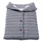 Sac de couchage bébé tricoté peluche épais chaud pour poussette  Automne Hiver  Gris moyen